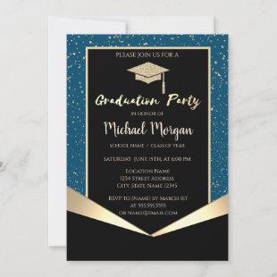 Elegant Glitter Grad Cap,Confetti  Graduation Invitation