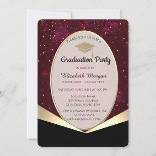 Elegant Glitter Grad Cap,Confetti Graduation Invitation