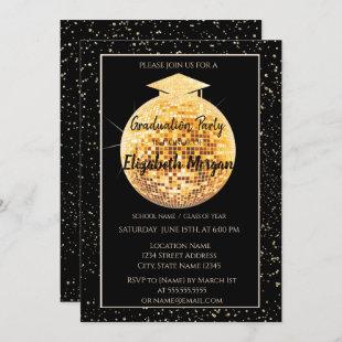 Elegant Glitter Graduation Cap,Disco Ball Confetti Invitation