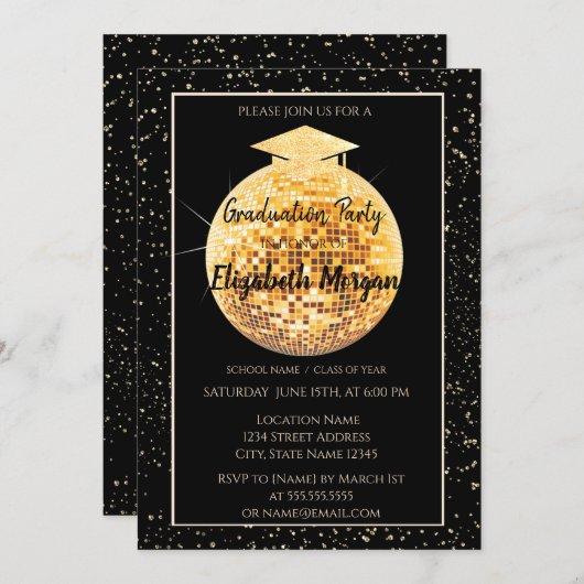 Elegant Glitter Graduation Cap,Disco Ball Confetti Invitation