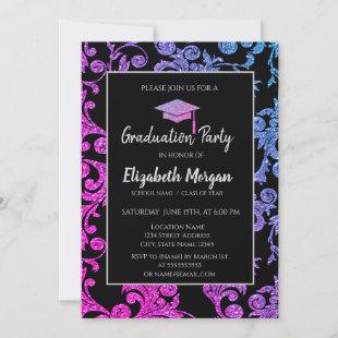 Elegant Glitter Graduation Cap,Ombre Swirls  Invitation