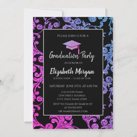 Elegant Glitter Graduation Cap,Ombre Swirls  Invitation