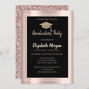 Elegant Glitter Graduation Cap Rose Gold Glitter Invitation