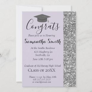 Elegant Glittery Lavender Graduation Invitation