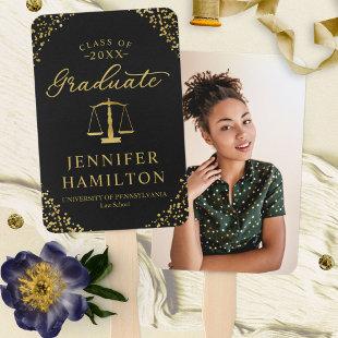 Elegant Gold Black 1 Photo Law School Graduation Hand Fan