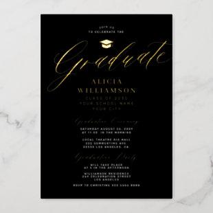 Elegant gold black classic script photo graduation foil invitation