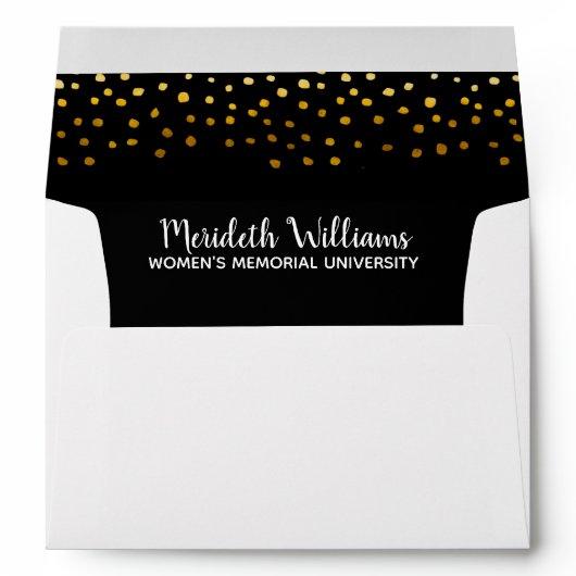 Elegant Gold Black Confetti Custom Graduation Envelope