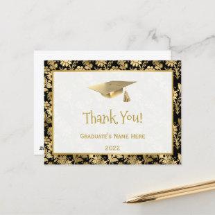 Elegant Gold Black Floral Thank You Graduation Postcard