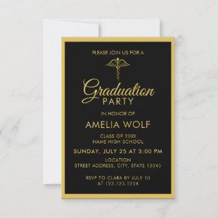 Elegant Gold Black Pharmacist Graduation Party Invitation