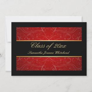 Elegant Gold/Black/Red Swirl College Graduation Invitation
