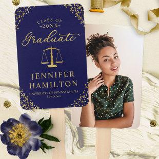 Elegant Gold Blue 1 Photo Law School Graduation Hand Fan