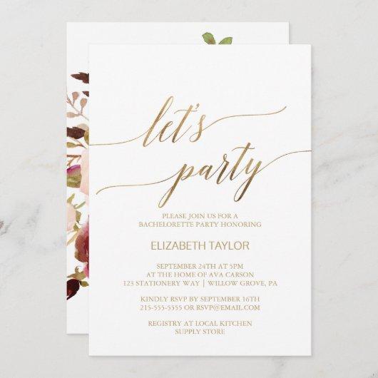 Elegant Gold Calligraphy | Floral Back Let's Party Invitation