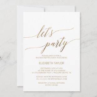 Elegant Gold Calligraphy Let's Party Invitation