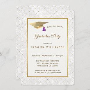 Elegant Gold Cap Purple Tassel Graduation Invitation