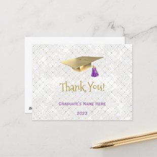 Elegant Gold Cap Purple Thank You Graduation Postcard
