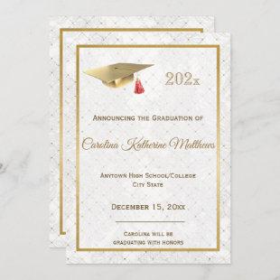 Elegant Gold Cap Red Tassel Graduation Announcement
