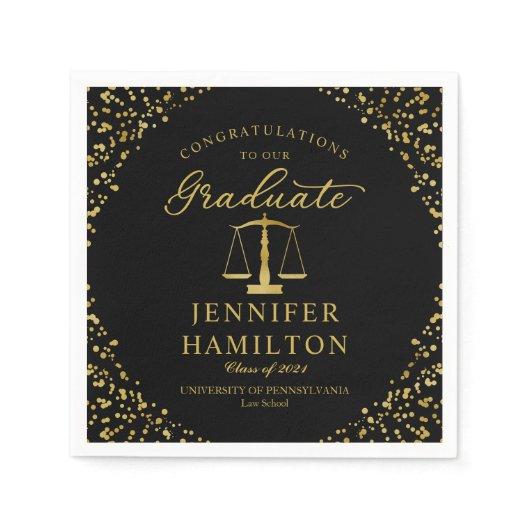 Elegant Gold Confetti Law School Graduation Black Napkins