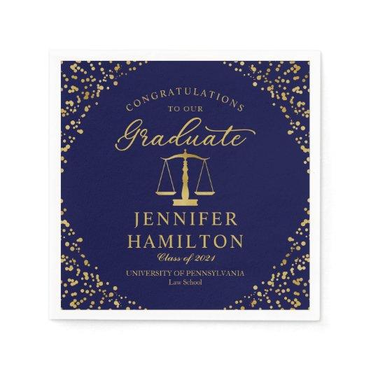 Elegant Gold Confetti Law School Graduation Blue Napkins
