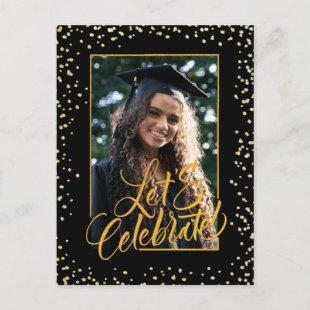 Elegant Gold Confetti Sparkling Graduation Photo Announcement Postcard
