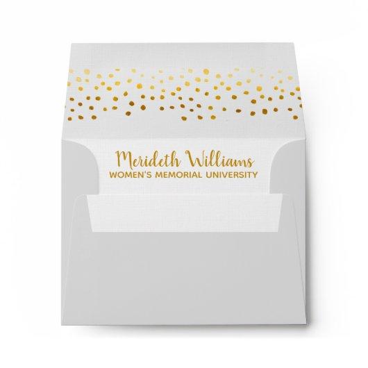 Elegant Gold Confetti White Custom Graduation Envelope