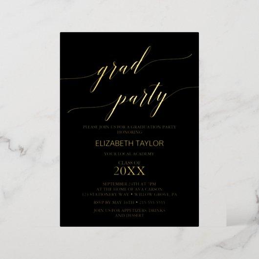 Elegant Gold Foil | Black Graduation Party Foil Invitation