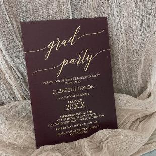 Elegant Gold Foil | Burgundy Graduation Party Foil Invitation