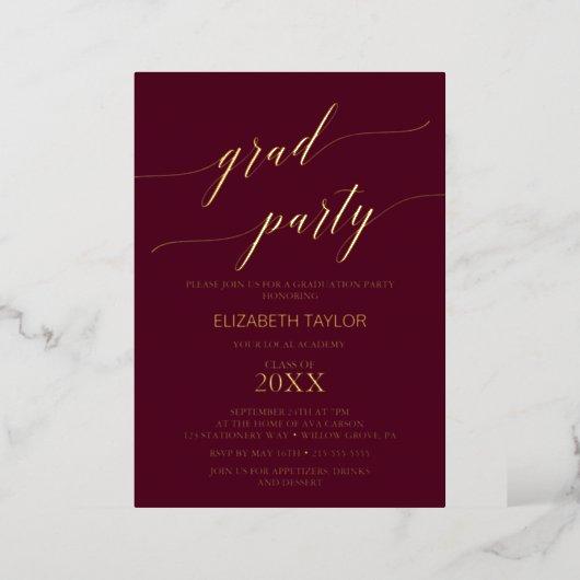 Elegant Gold Foil | Burgundy Graduation Party Foil Invitation