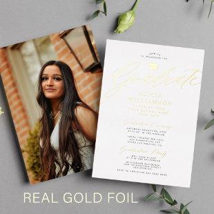Elegant gold foil classic script photo graduation foil invitation