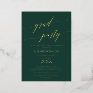 Elegant Gold Foil | Emerald Green Graduation Party Foil Invitation