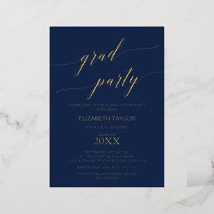 Elegant Gold Foil | Navy Blue Graduation Party Foil Invitation