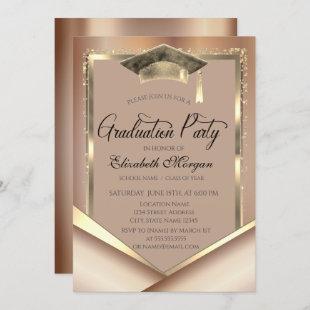 Elegant Gold Frame Diamonds Graduation Invitation