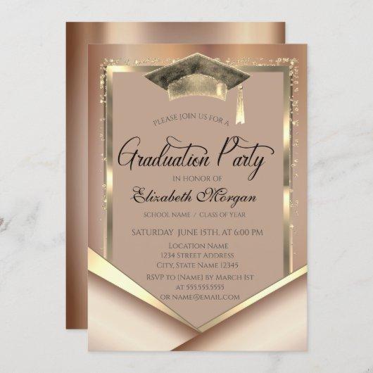 Elegant Gold Frame Diamonds Graduation Invitation