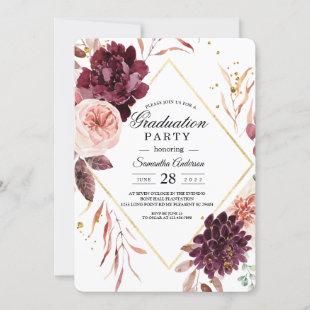 Elegant Gold Frame Floral Red & Pink Invitation