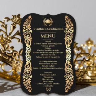 Elegant gold Frame Graduation Dinner Menu