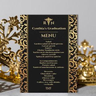 Elegant gold Frame Medical Graduation Dinner Menu  Invitation