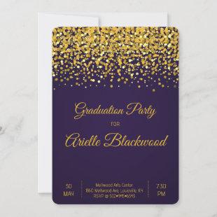 Elegant Gold Glitter & Blue Graduation Party Invitation