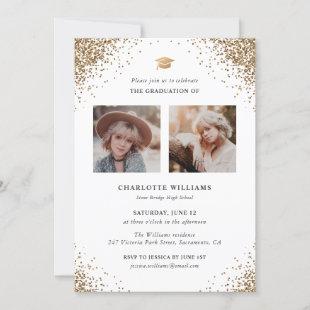 Elegant Gold Glitter Photo Graduation Party Invitation