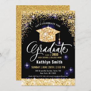 Elegant Gold Glitter Script Graduation Invitation