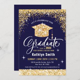 Elegant Gold Glitter Script Sparkling Graduation Invitation