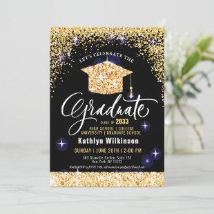 Elegant Gold Glitter Sparkling Graduation Party  Invitation