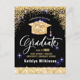 Elegant Gold Glitter Sparkling Graduation Party Postcard