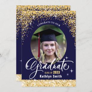 Elegant Gold Glitter Sparkling Photo Graduation  Announcement
