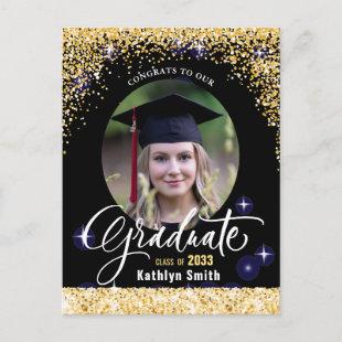 Elegant Gold Glitter Sparkling Photo Graduation  Announcement Postcard