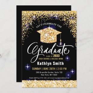 Elegant Gold Glitter Sparkly Graduation Invitation