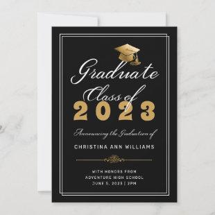 Elegant Gold Grad Cap Black Class of 2023 Graduate Announcement