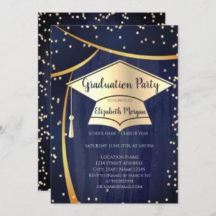 Elegant Gold Graduation Cap,Diamonds Graduation Invitation