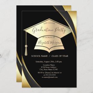 Elegant Gold Graduation Cap Frame Black Graduation Invitation