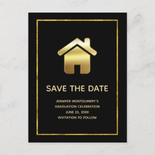 Elegant Gold House Icon Real Estate Save the Date Invitation Postcard