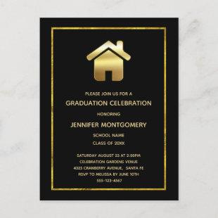 Elegant Gold House Symbol Real Estate Graduation Invitation Postcard