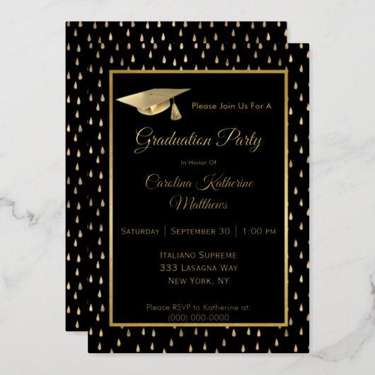 Elegant Gold Raindrops Black Graduation Party Foil Invitation